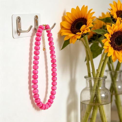 Chunky Colorful Beaded Necklace for Women Boho Summer Statement Resin Choker Necklaces Beach Jewelry Accessories - color: Hot Pink
