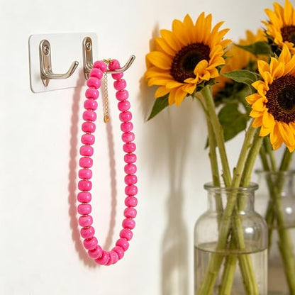 Chunky Colorful Beaded Necklace for Women Boho Summer Statement Resin Choker Necklaces Beach Jewelry Accessories - color: Hot Pink