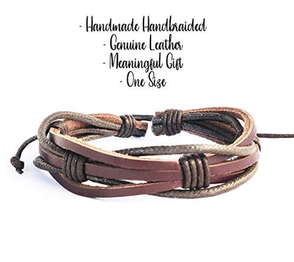 Mens Leather Bracelet Braided Brown Rustic Gift For Dad Fathers Day Cuff Wrist Band Rope Bracelet for Guys
