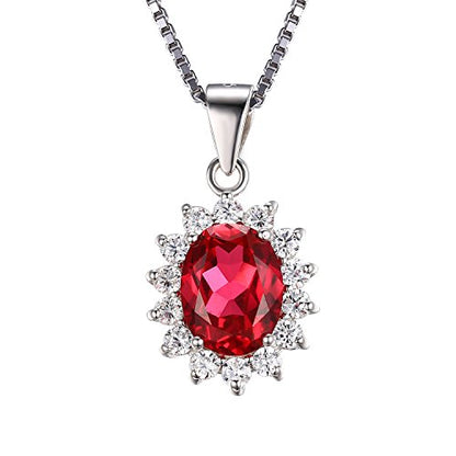JewelryPalace Princess Diana Kate Middleton Natural Amethyst Citrine Garnet Peridot Topaz Created Ruby Sapphire Simulated Emerald Pendant Necklace for Women, 925 Sterling Silver Gemstone Jewelry Set - color: G-Sterling Silver-ruby