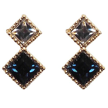 Star Clear Austrian Crystal Invisible Clip On Stud Earrings Blue Light Orange Purple Silver Square Rhinestone Screw Back Gold Dangle Clip Earrings - color: Navy Blue Gold