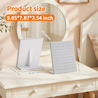 KUKUVR 2 Pcs Velvet L-Shaped Ring Earring Holder Display Stand (Grey) | 50 Slots, Jewelry Organizer Case Tray, For Women & Selling Show - color: Grey