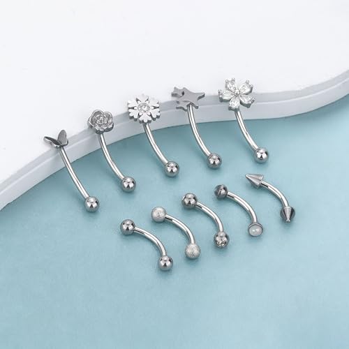 Xpircn Rook Daith Eyebrow Piercing Jewelry 16G Stainless Surgical Steel Curved Barbell Eyebrow Rings Vertical Labret Lip Piercing Jewelry Rook Daith Earrings for Women Men - color: Silver