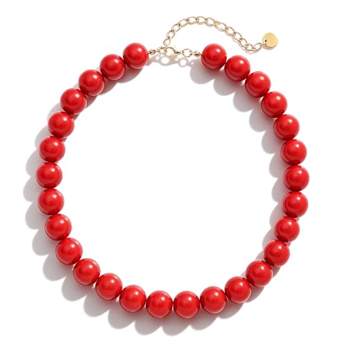 Chunky Beaded Necklace for Women 16mm Round Bead Resin Modern Statement Necklace Jewelry Accessories - color: red