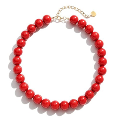 Chunky Beaded Necklace for Women 16mm Round Bead Resin Modern Statement Necklace Jewelry Accessories - color: red
