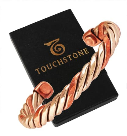 Touchstone Copper magnetic bracelet Tibetan style. Hand forged with solid and high gauge pure copper. Twisted rope look. 2 metal look. - style: Braided two tone