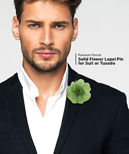 Premium Men's Formal Solid Color Flower Lapel Pin - Boutonniere for Men, Brooch Pin - color: Sage