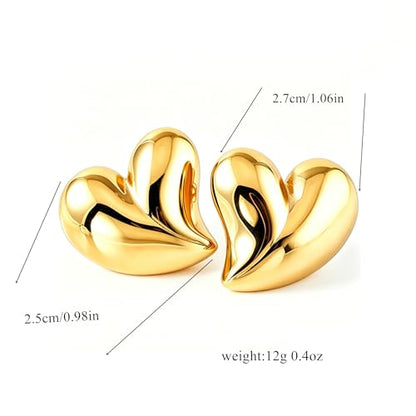 Gold Statement Earrings For Women, 14K Gold Plated Textured Geometric Drop Earrings - Hypoallergenic Stainless Steel Statement Earrings for Women, Waterproof Fan-Shaped Dangle Earrings for Beach & Daily Wear - color: Heart DKE252103GL