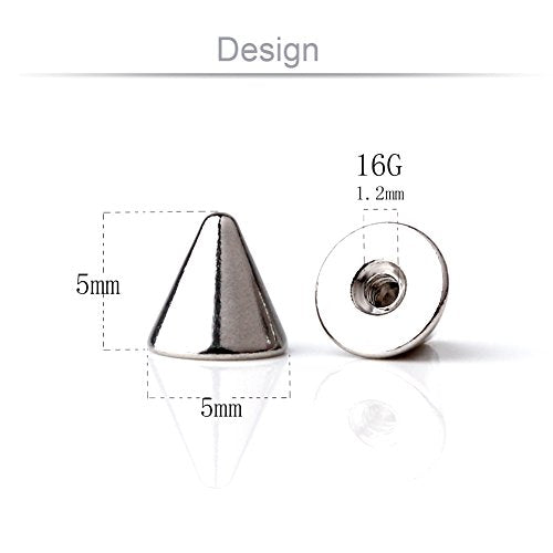 Replacement Spikes Cone Body Jewelry Piercing Barbell Parts 16G 14G Pack of 10 - style: 10pcs 16G 5mm