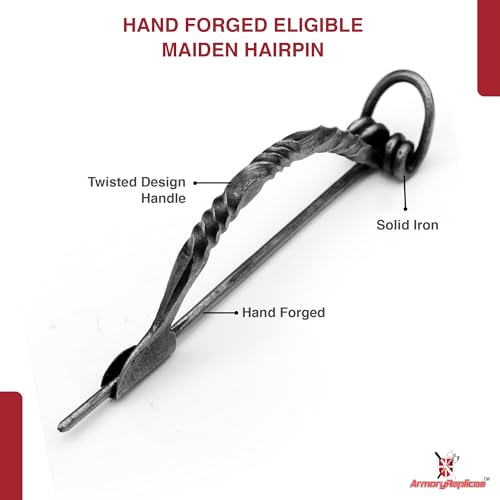 Armory Replicas™ Hand Forged Iron Hair Pin with Twisted Design – Ornate Metal Cloak or Hair Fastener | Mother’s Day, Valentine's, Birthdays | - style: Design1