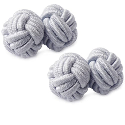 HONEY BEAR Round Silk Knot Elastic Fabric Cufflinks for Men Women 1 Pair | Wedding Business, Tarnish-Resistant, for Groomsmen, Father, Husband, Wife, Anniversary, and Formal Events - style: Light Grey