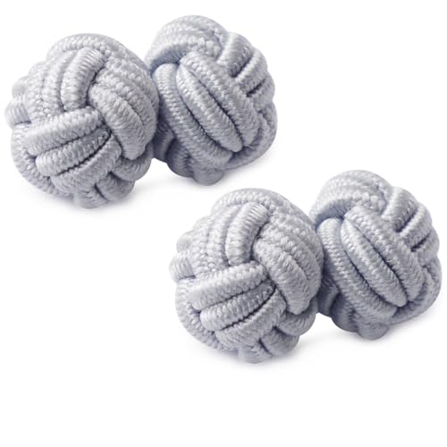 HONEY BEAR Round Silk Knot Elastic Fabric Cufflinks for Men Women 1 Pair | Wedding Business, Tarnish-Resistant, for Groomsmen, Father, Husband, Wife, Anniversary, and Formal Events - style: Light Grey