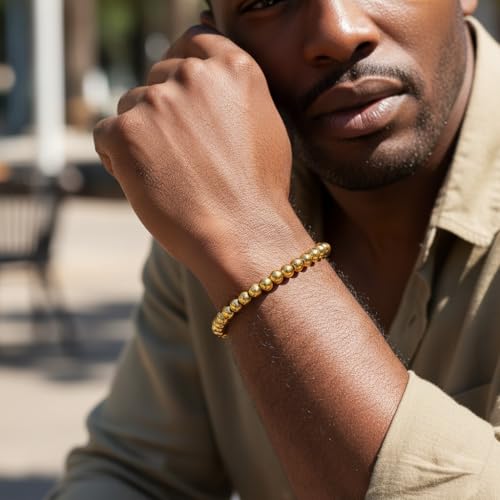 18K Gold-Plated Bracelets for Men Franco Link Chain Adjustable | Stainless Steel Bracelet, Gold Beads Bracelet, Handcrafted Braided, Mens Jewelry Birthday Gift for Men - color: Bright Gold