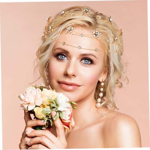 Beaupretty Bling Rhinestone Star Crown, Star Crystal Tiara and Crown Bridal Headpiece Alloy Hairband Wedding Jewelry for Women Girls, Golden - color: Golden