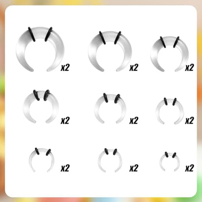 Mikovivi Acrylic Septum Rings,Plastic Horseshoe C-Shape Pincher Taper Cartilage Stretching Kit Piercing Retainer Jewelry for Women Man Nose Ear Tragus Size 14G 12G 10G 8G 6G 4G 2G 0G 00G