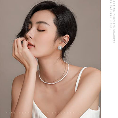 8mm 10mm Faux Pearl Necklace Earrings Set for Women White Black Round Glass Pearl Wedding Jewelry Gifts - color: Flower White Pearl-Ear Clips Set, size: 8mm