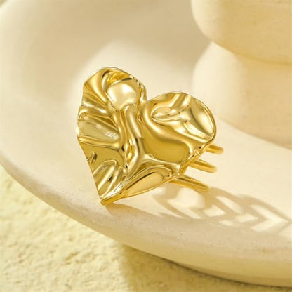 Kokoma Textured Heart Silk Scarf Ring for Women Love Hearts Stainless Steel Shawl Clips Scarves Rings Buckle Holder Brooch Simple Finger Band Accessories Jewelry