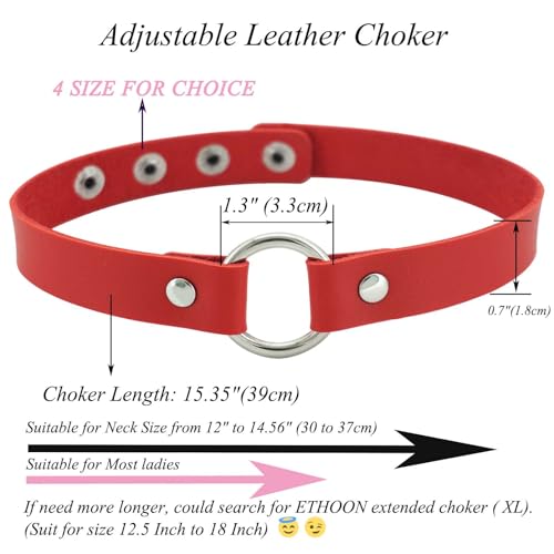 ETHOON Adjustable Leather Choker Collar Soft PU Circle Punk Choker Necklace for Women - color: Red-XL