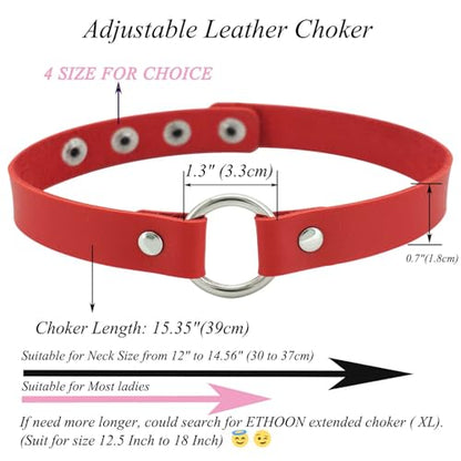 ETHOON Adjustable Leather Choker Collar Soft PU Circle Punk Choker Necklace for Women - color: Red-XL