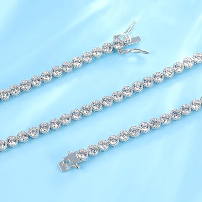 18K White Gold Plated Round-Cut Full CZ Link Bracelet Classic Hypoallergenic Cubic Zirconia Tennis Bracelet for Women - size: 7.0IN, style: Round 3mm Halo