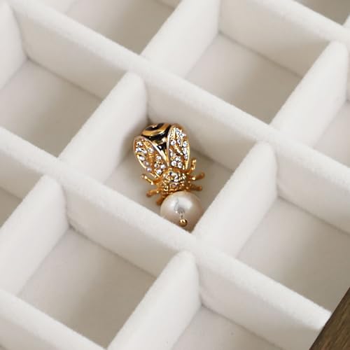 Wudygirl 24 Grid Earring Organizer Small Jewelry Box with Lid WoodBeige | Ring Box with Adjustable Dividers, Velvet Lining, Ideal for Rings, Earrings, Jewelry Display, Gift Giving - style: Wood Beige 24 Grid