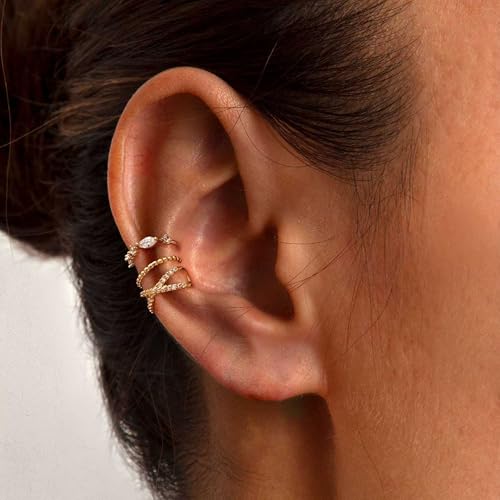 Ear Cuff Earrings for Women Non Piercing,Dainty 14K Gold Plated Chain Cartilage Earrings Set Gold Statement Cuff Earring Stack Fashion Cartilage Earrings for Women Trendy Gold Jewelry - color: ear cuff1-Gold