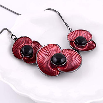 AMYJANE Vintage Statement Jewelry Set - Spring Leaf Flower Floral Plant Necklace Earring Set Crystal Rhinestone Fashion Costume Jewelry for Women Prom Party Unique Gift - style: ML red flower jewelry set