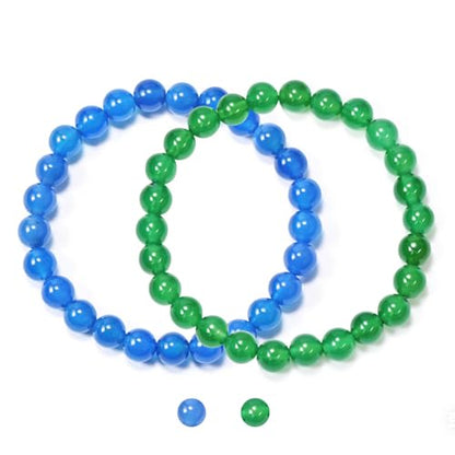 2PCS Agate Bracelet for Women Men Natural Round Beaded Agates Stone Healing Stretch Bracelets Elastic Handmade Polished Gemstone Beads Bracelet - color: Blue+Green, size: 8mm Beads