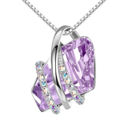 Leafael Wish Stone Pendant Necklace with Birthstone Crystal, 18K Rose Gold Plated/Silvertone, 18" + 2" - color: 206-June-Alexandrite Light Purple-Silvertone