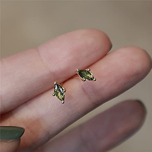 Minimalist Green Peridot 925 Sterling Silver Small Stud Earrings for Women Gold-Tone Tiny Mini Crystal Birthstone Studs Cartilage Tragus Post Hypoallergenic Piercing Birthday Jewelry Gifts