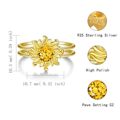 Sariel 925 Sterling Silver Toe Rings for Women Boho Adjustable Mid Finger Rings Summer Vacation Ocean Beach - color: Sun