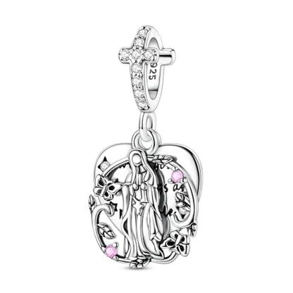 Hapour 925 Sterling Silver Charms for Bracelet Necklace Dangle Pendant Bead | Bear Charm, Elephant Zebra Cat Dream catcher Family Birthday European Jewelry Charm, For Women Mom - color: Virgin Mary Heart