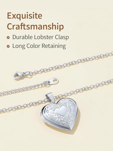 FindChic Locket Necklace for Women Custom Photo Memorial Gifts 4 Colors | Silver/Black/Rose Gold/Gold Plated Personalized for Loved Ones, Birthday Valentine's Day Keepsake - style: 13. Heart Pattern (DIY)-Silver