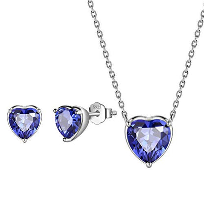 Aurora Tears Hearts Necklace Earrings Jewelry Sets - Women 925 Sterling Silver Birthstone Pendants Earrings Set Crystal Wedding Birthday Jewelry - color: L.December-set