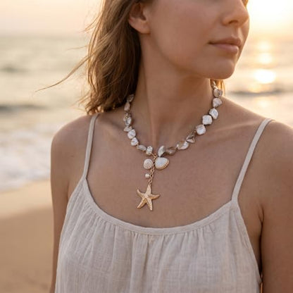 Chunky Shell Choker Necklace for Women,Natural Irregular Pearl Beaded Beach Necklaces,OT Buckle Pearl Pendant Choker,Bohemian Beach Necklace,Summer Beach Vacation Jewelry Gift for Women - color: white