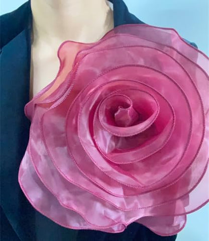 10inch Extra Large Flower Brooch Pin for Women Fashion Dainty Organza Satin Fabric Big Camellia Brooches Lapel Pins Wedding Dance Party Dress Accessories Exaggerated Jewelry Gift - color: 10 inch Wine Red