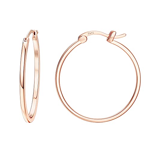 18K Gold Plated Hoop Earrings - 925 Sterling Silver Hoop Earrings Womens Hypoallergenic Hoops | Square Tube Hoop Earrings for Women 15mm/20mm/30mm/40mm - color: Rose Gold 40mm