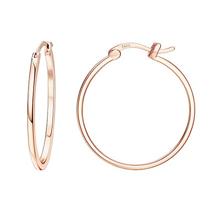 18K Gold Plated Hoop Earrings - 925 Sterling Silver Hoop Earrings Womens Hypoallergenic Hoops | Square Tube Hoop Earrings for Women 15mm/20mm/30mm/40mm - color: Rose Gold 40mm