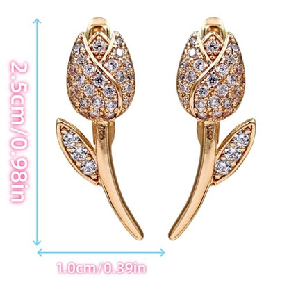 18K Gold Plated Flower Dangle Earrings for Women, Hypoallergenic Cubic Zirconia Earrings, Elegant CZ Drop Earrings, Statement Jewelry Gifts Party Fashion - style: Hoop-Tulip
