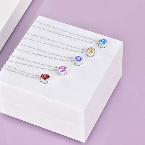 925 Sterling Silver Solitaire Cubic Zirconia Necklace for Women Teen Girls - color: October - Pink