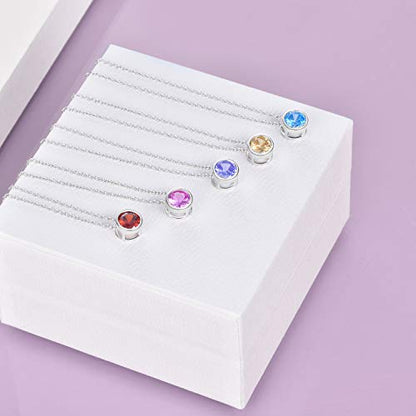 925 Sterling Silver Solitaire Cubic Zirconia Necklace for Women Teen Girls - color: October - Pink
