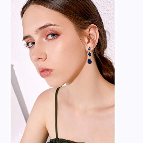 Women's Cubic Zirconia Bridal Earrings - Elegant Long Wedding Party Prom Earring for Bride Bridesmaids Crystal CZ Rhinestone Chandelier Statement Dangle Drop Earrings for Women - color: Blue