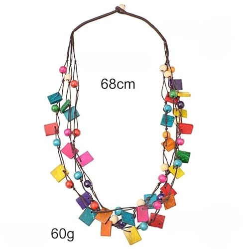 Boho Necklace for Women Long Layered Wooden Leather Leaf Pendant Statement Necklace Vintage Boho Jewelry - style: Square A