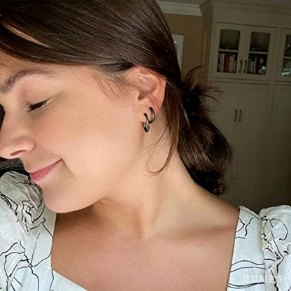 Gold Hoop Earrings for Women 14K Gold Plated | 925 Sterling Silver Post Hypoallergenic Hoop Earrings - color: Black, size: 14-16-20mm