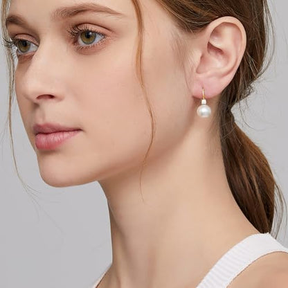 925 Sterling Silver Pearl Leverback Earrings for Women Cubic Zirconia Pearl Jewelry 10MM - color: A: Leverback-Yellow