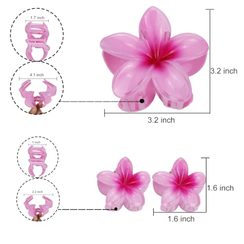 Flower Hair Claw Clip Set,1 Pc Large and 2 Pcs Small Hawaiian Plumeria Claw Clips,Beach Tropical Hair Accessories for Women (Pink) - color: Pink
