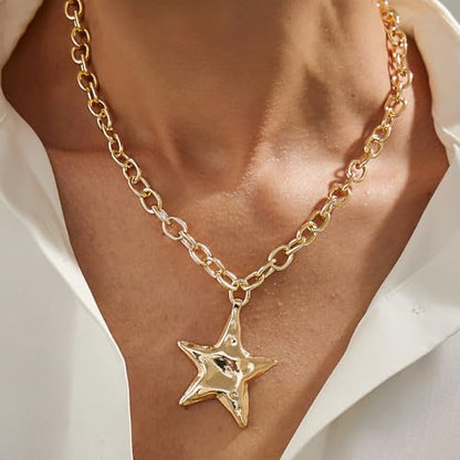 Big Star Necklace Chunky Necklace for Women Boho Thick Chain Statement Necklace Trendy Large Star Pendant Necklace Bold Vintage Chunky Jewelry - style: Style G