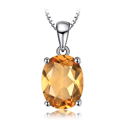 JewelryPalace Natural Gemstone Garnet Peridot Amethyst Citrine Blue Topaz Birthstone Solitaire Pendant Necklace Jewelry Set, 14k Gold Plated 925 Sterling Silver Necklaces for Women, 18 Inch Box chain - color: D-Sterling Silver-Citrine