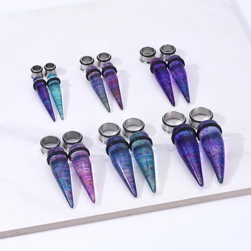 24PC Ear Gauge Stretching Kit Acrylic Tapers and Surgical Steel Tunnels Plugs 00G-20MM Gauge Stretching Kit - color: Rainbow Silver