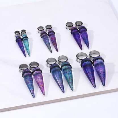 24PC Ear Gauge Stretching Kit Acrylic Tapers and Surgical Steel Tunnels Plugs 00G-20MM Gauge Stretching Kit - color: Rainbow Silver